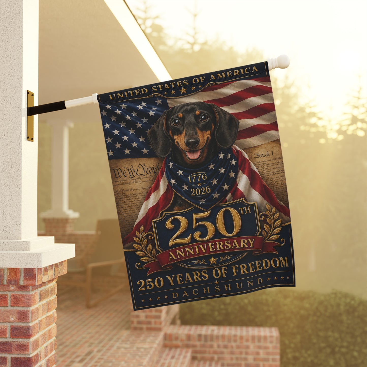 Dachshund Patriotic Flag | 250 Years of Freedom | We The People | 250th Anniversary 1776-2026 | Independence Day | Wiener Dog Gift | USA Flag Decor