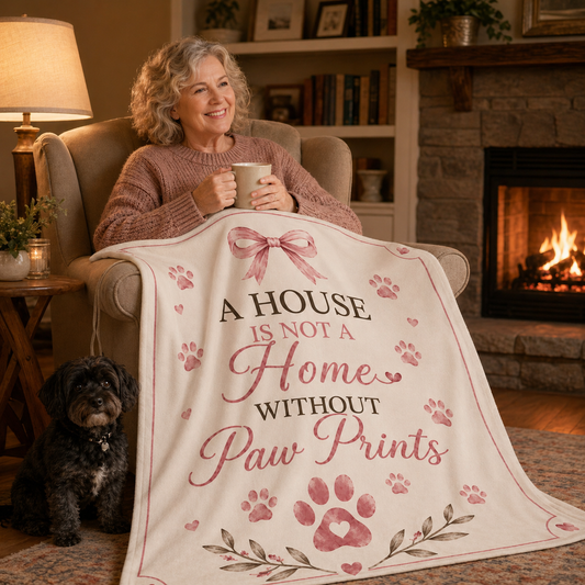 Dog Mom Plush Blanket β A House Is Not a Home Without Paw Prints