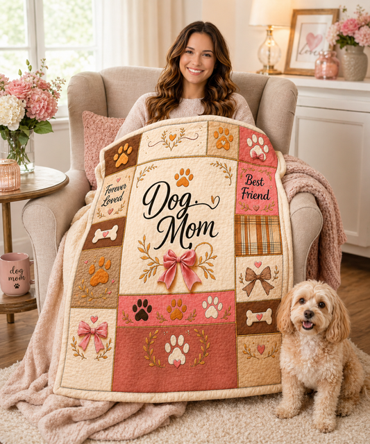 Dog Mom Plush Blanket β Paw Print Patch