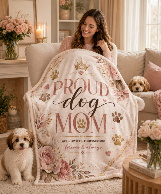 Dog Mom Plush Blanket β Floral Paw Print