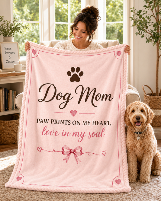 Dog Mom Plush Blanket β Paw Prints on My Heart