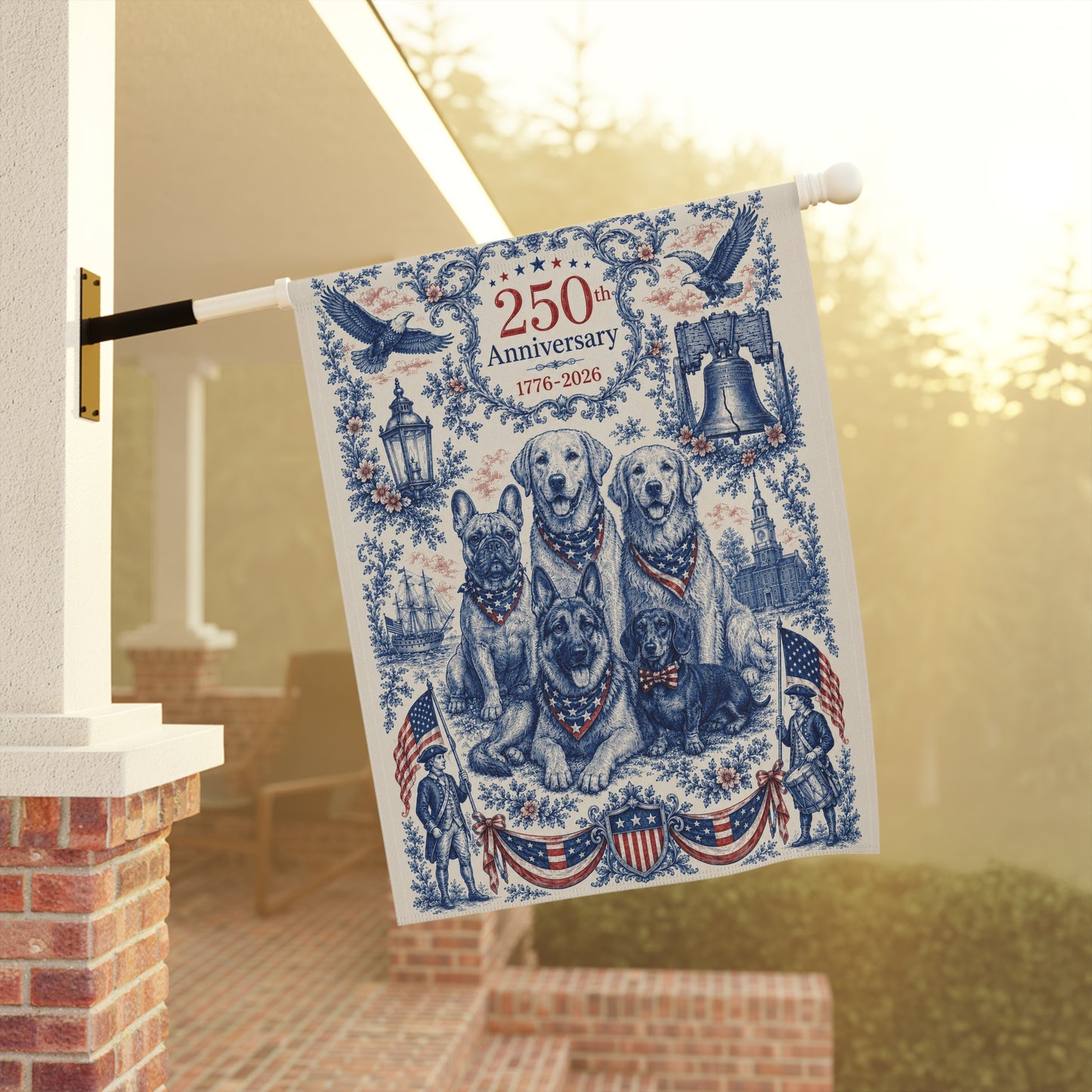 All American Dogs Patriotic Garden Flag | 250th Anniversary 1776-2026 | 5 Breeds Toile Art | Independence Day Flag | Dog Mom Gift | USA Outdoor Decor