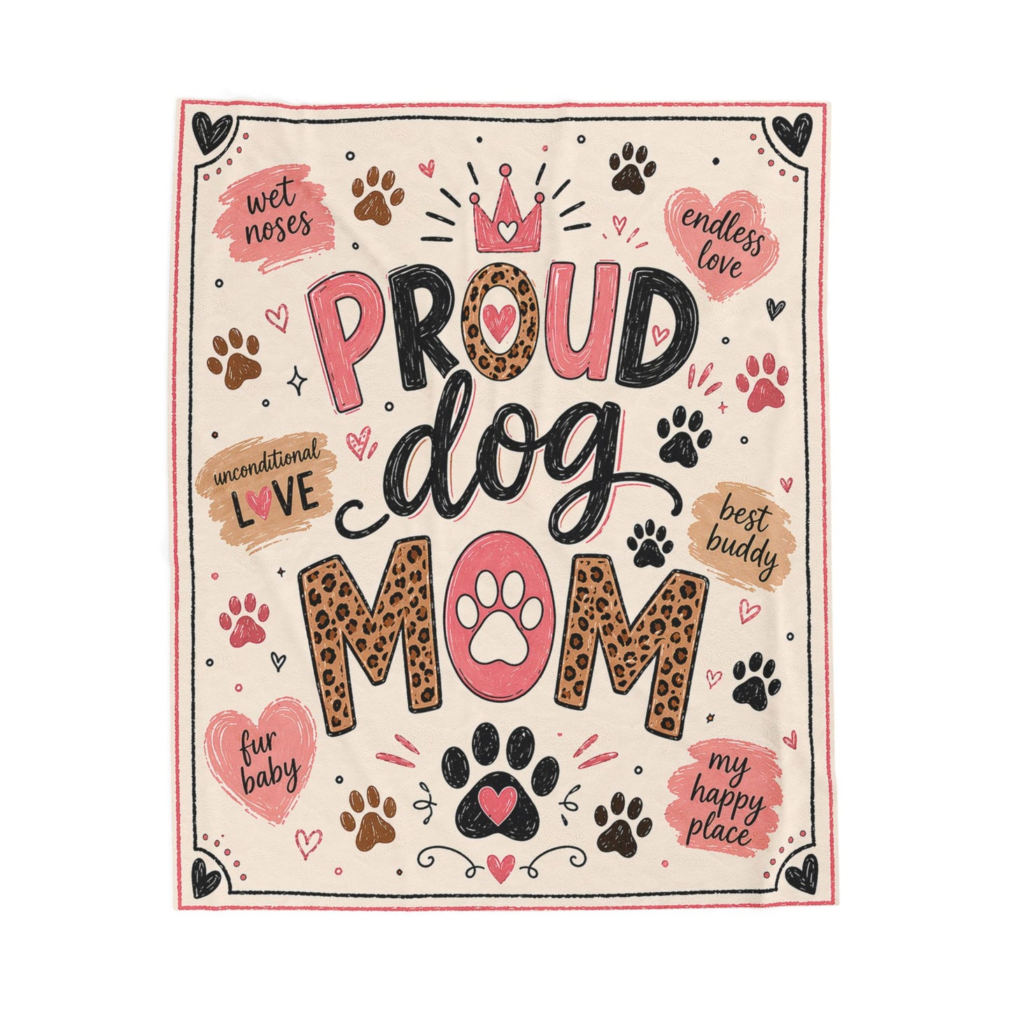 Dog Mom Plush Blanket β Leopard Paw Heart Design