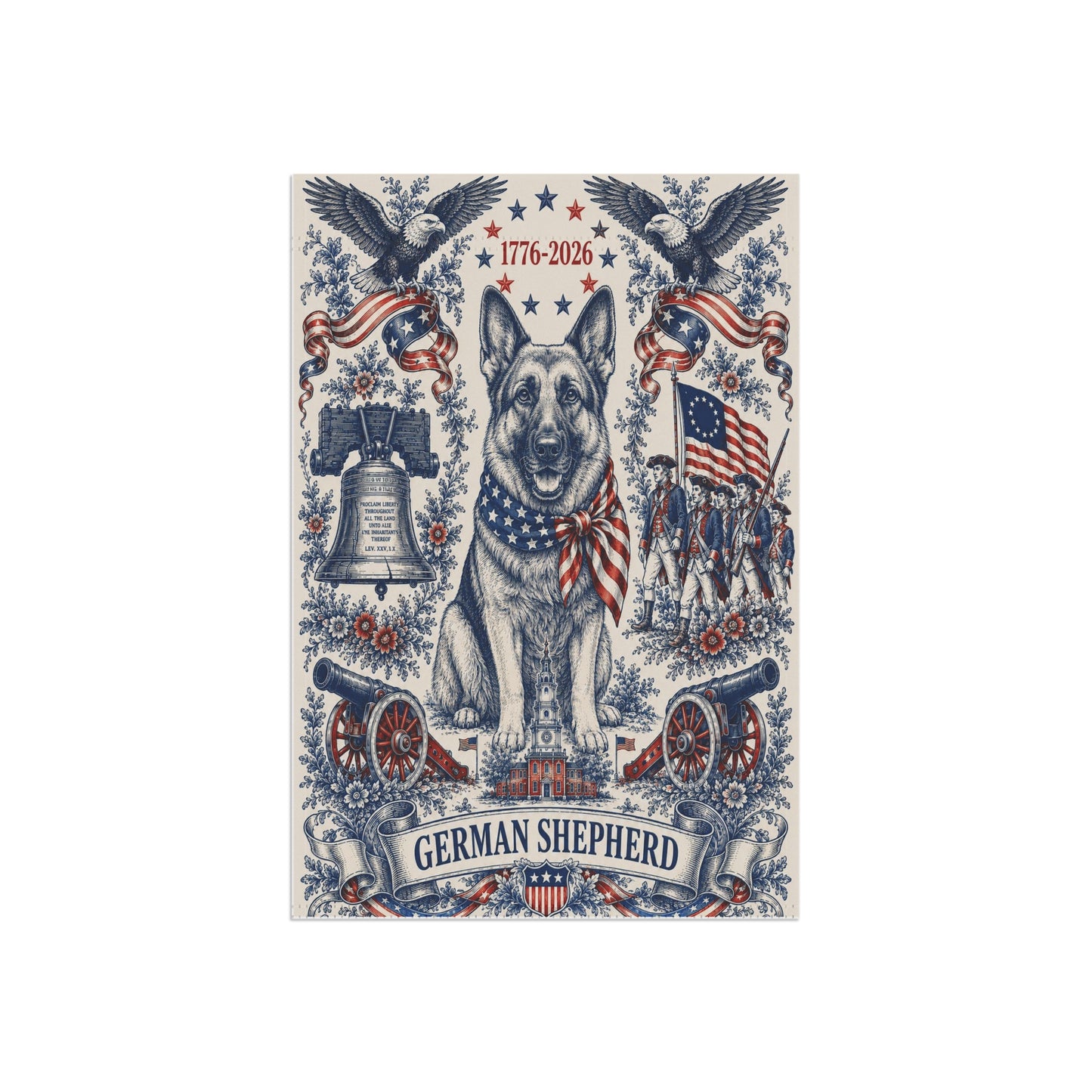 German Shepherd Patriotic Garden Flag | 250th Anniversary 1776-2026 | American Toile Art | Independence Day Flag | GSD Mom Gift | USA Outdoor Decor