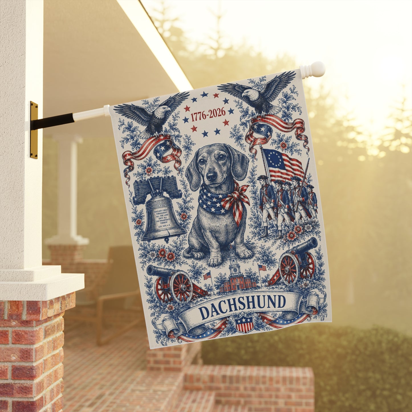 Dachshund Patriotic Garden Flag | 250th Anniversary 1776-2026 | American Toile Art | Independence Day Flag | Wiener Dog Gift | USA Outdoor Decor
