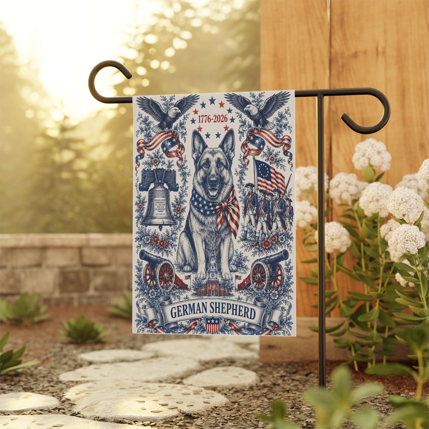 German Shepherd Patriotic Garden Flag | 250th Anniversary 1776-2026 | American Toile Art | Independence Day Flag | GSD Mom Gift | USA Outdoor Decor