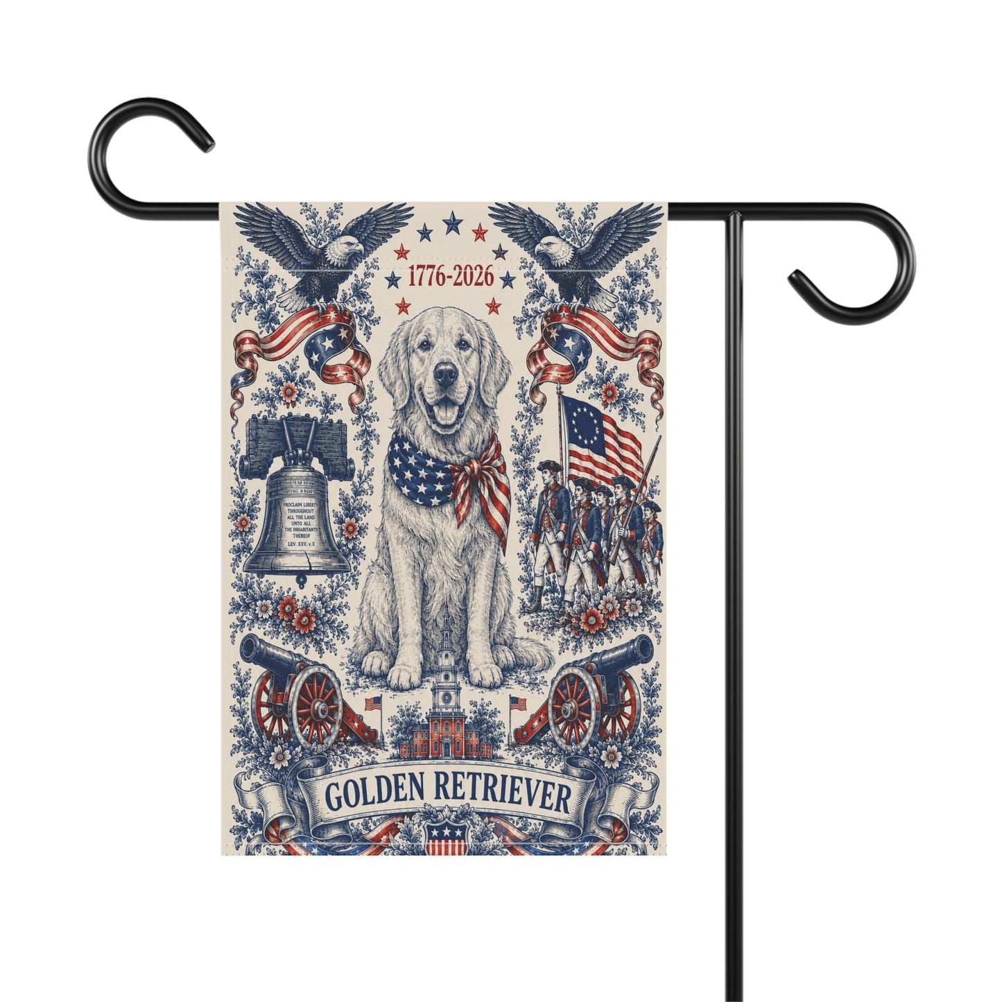 Golden Retriever Patriotic Garden Flag | 250th Anniversary 1776-2026 | American Toile Art | Independence Day Flag | Golden Mom Gift | USA Outdoor Decor