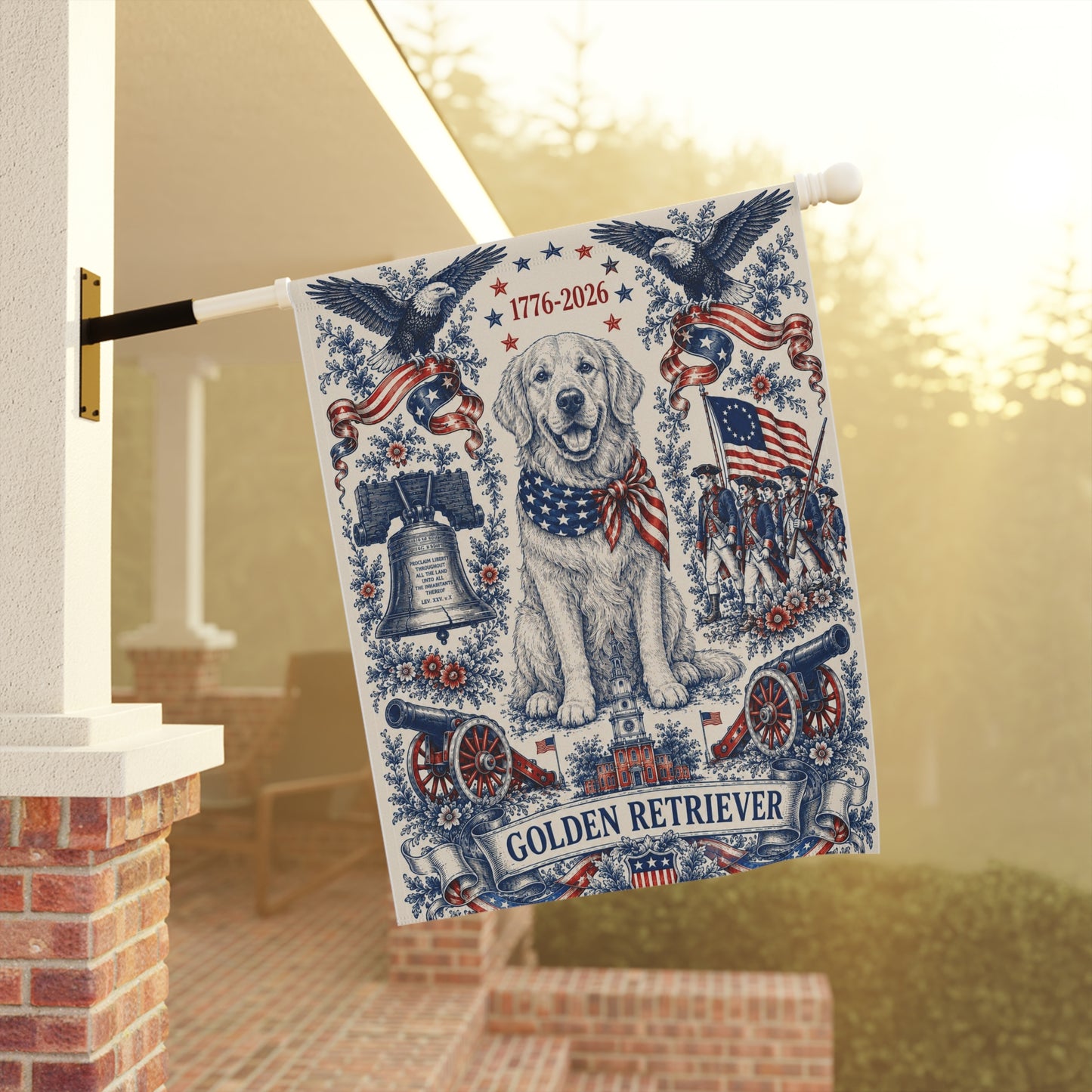 Golden Retriever Patriotic Garden Flag | 250th Anniversary 1776-2026 | American Toile Art | Independence Day Flag | Golden Mom Gift | USA Outdoor Decor