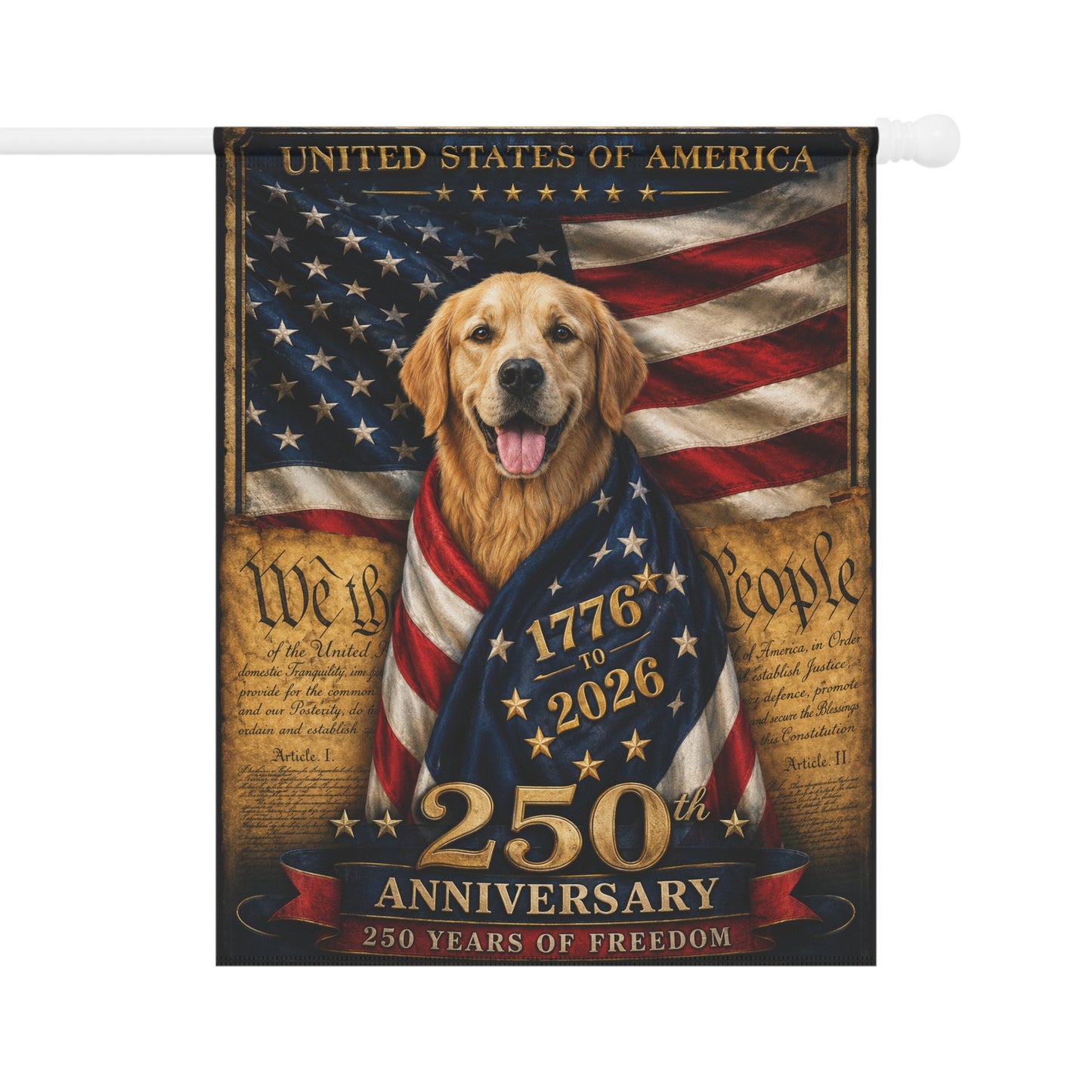 Golden Retriever Patriotic Flag | 250 Years of Freedom | We The People | 250th Anniversary 1776-2026 | Independence Day | Golden Mom Gift | USA Flag Decor