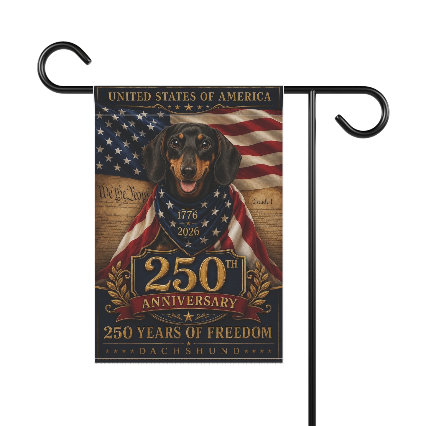 Dachshund Patriotic Flag | 250 Years of Freedom | We The People | 250th Anniversary 1776-2026 | Independence Day | Wiener Dog Gift | USA Flag Decor