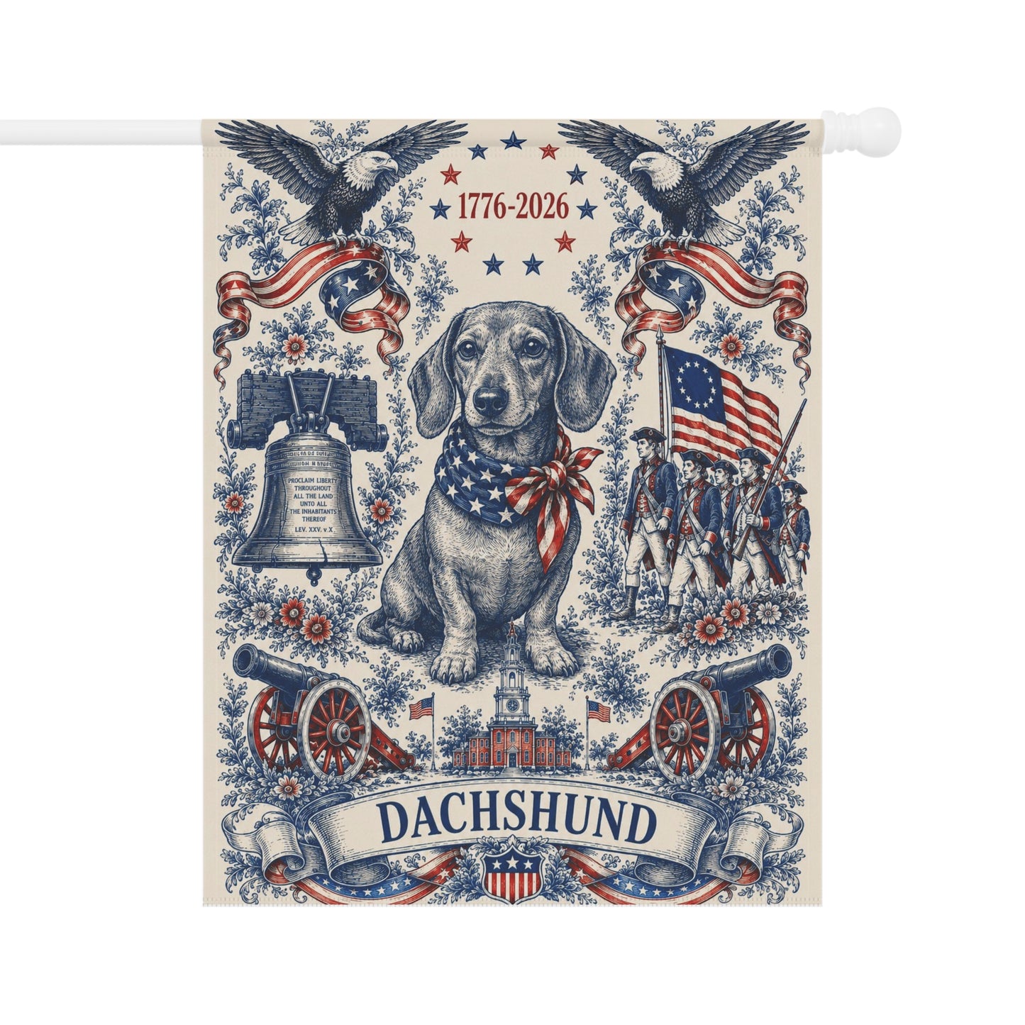 Dachshund Patriotic Garden Flag | 250th Anniversary 1776-2026 | American Toile Art | Independence Day Flag | Wiener Dog Gift | USA Outdoor Decor
