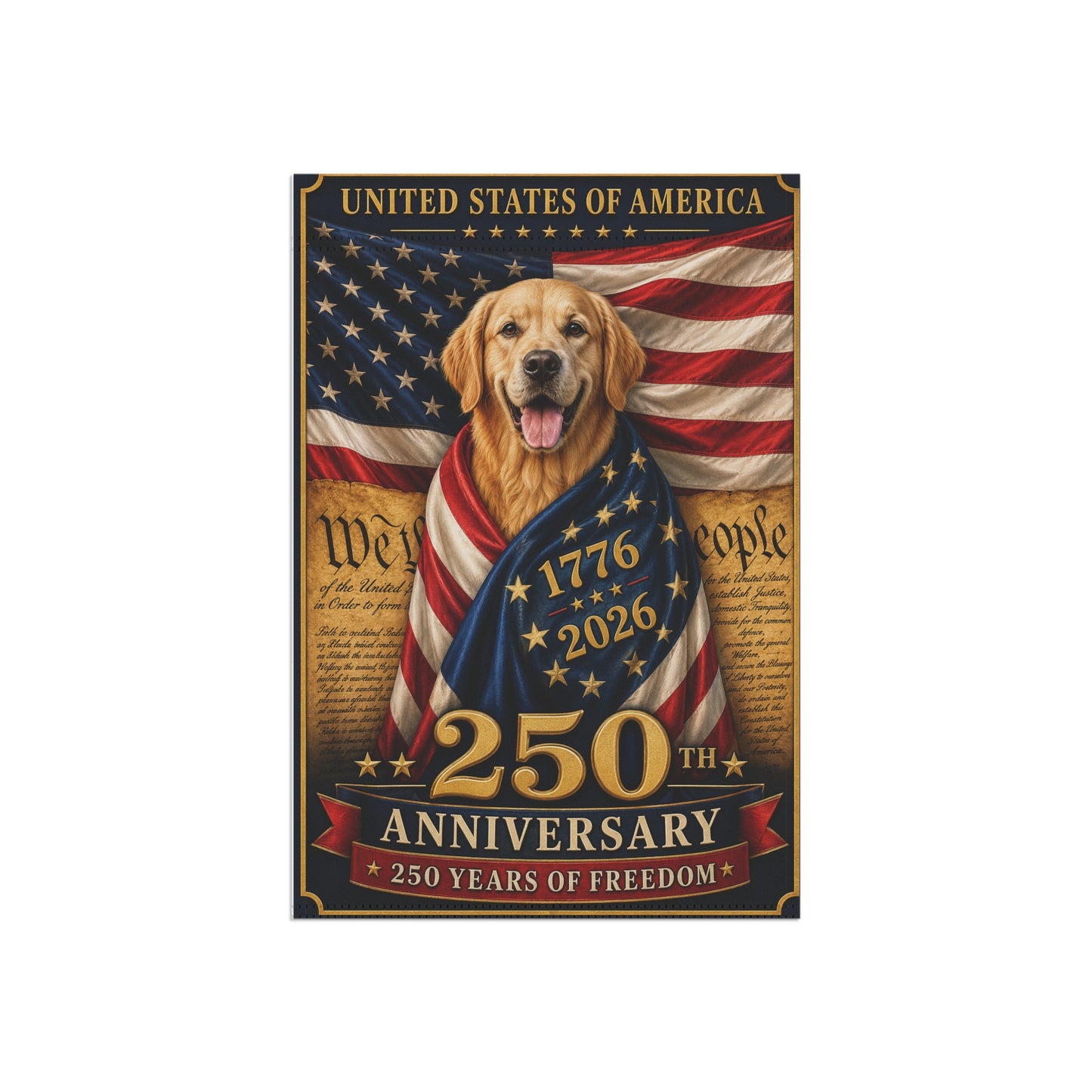 Golden Retriever Patriotic Flag | 250 Years of Freedom | We The People | 250th Anniversary 1776-2026 | Independence Day | Golden Mom Gift | USA Flag Decor