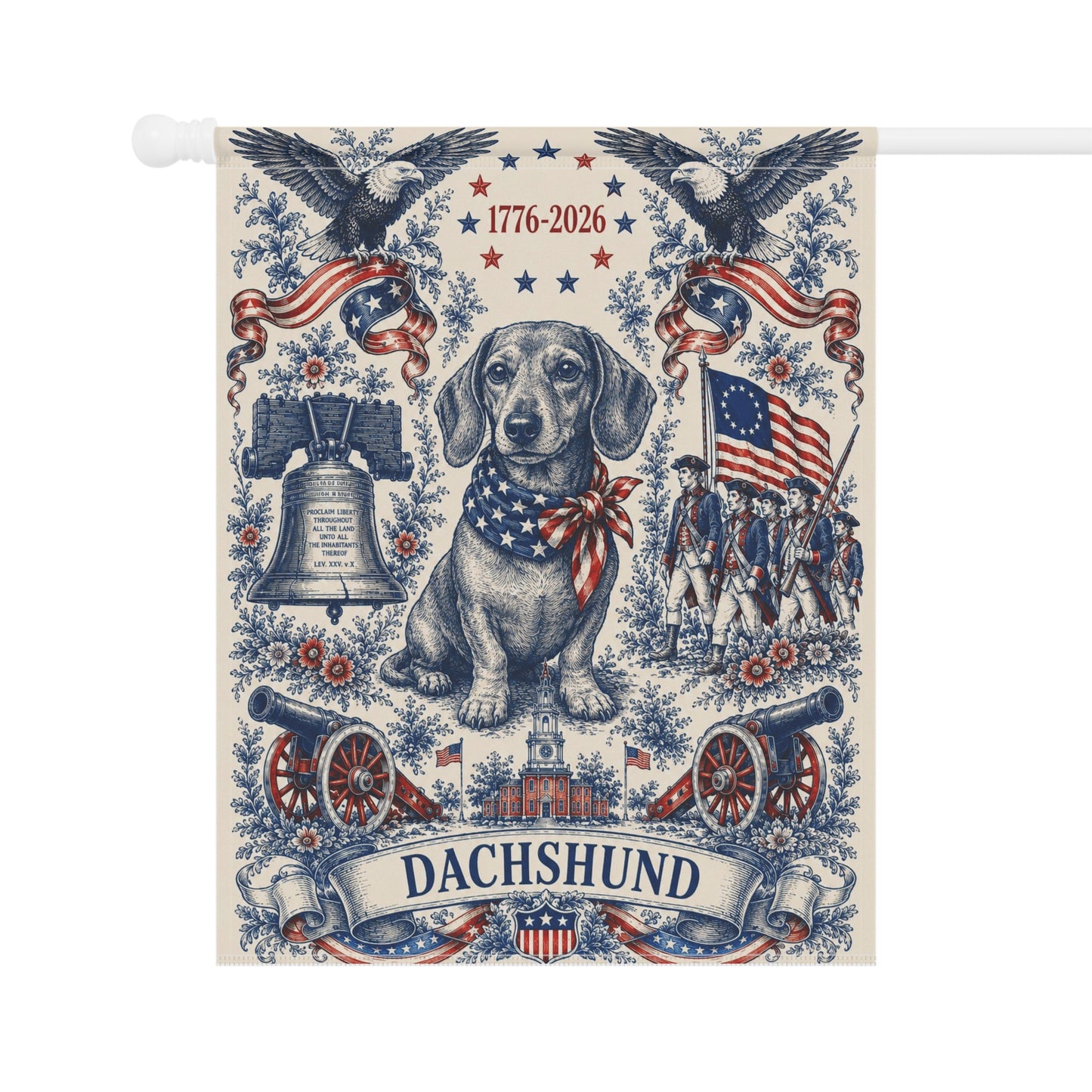 Dachshund Patriotic Garden Flag | 250th Anniversary 1776-2026 | American Toile Art | Independence Day Flag | Wiener Dog Gift | USA Outdoor Decor