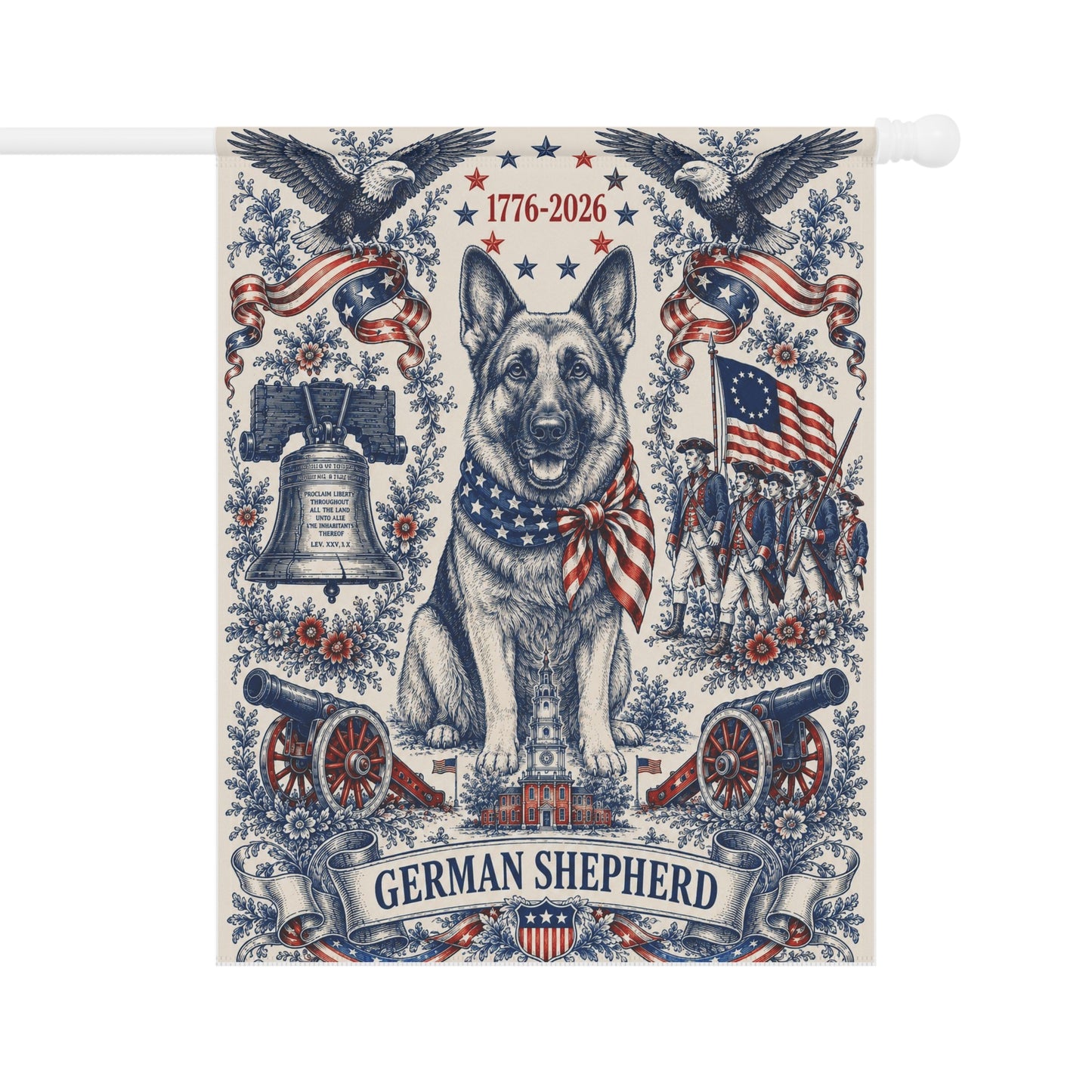 German Shepherd Patriotic Garden Flag | 250th Anniversary 1776-2026 | American Toile Art | Independence Day Flag | GSD Mom Gift | USA Outdoor Decor
