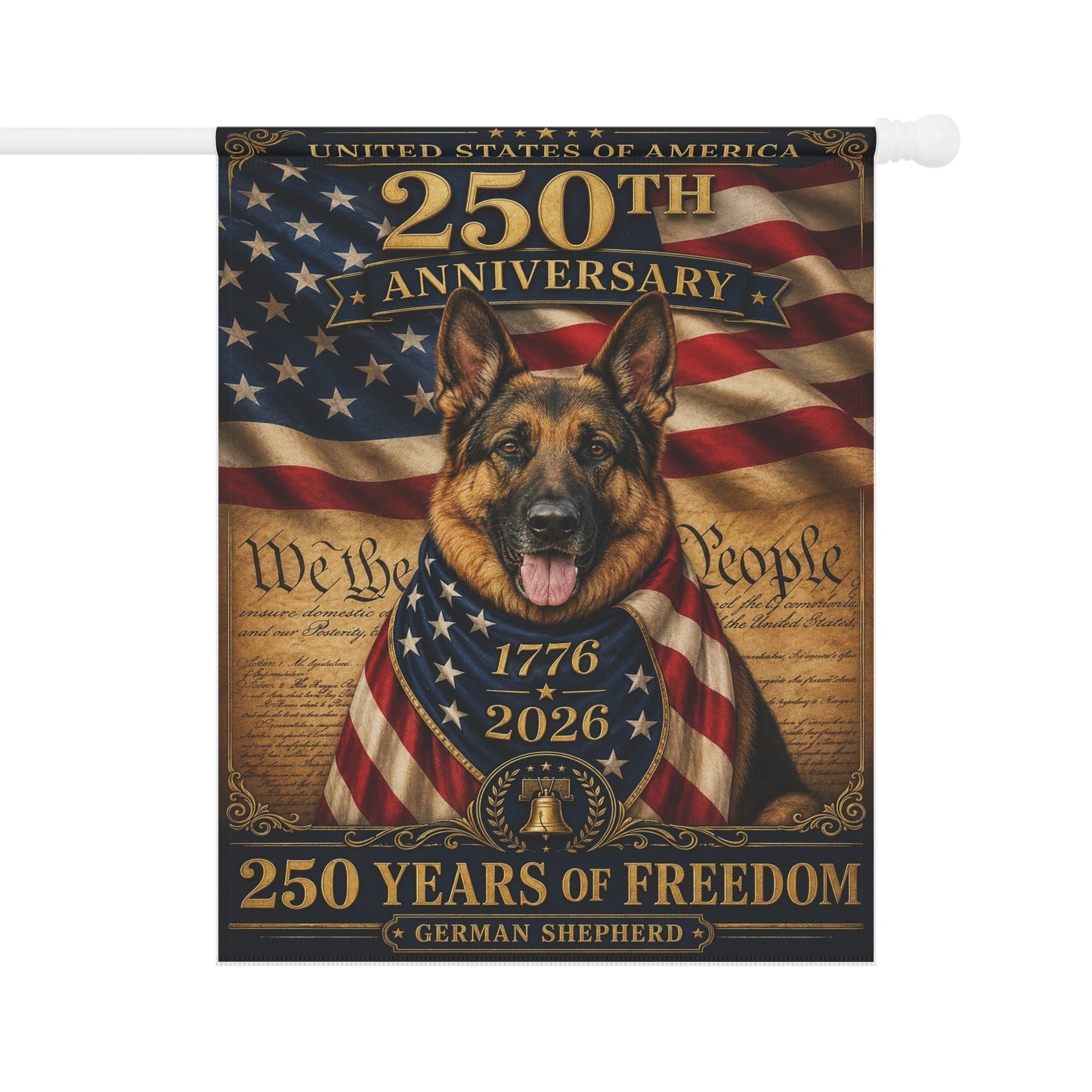 German Shepherd Patriotic Flag | 250 Years of Freedom | We The People | 250th Anniversary 1776-2026 | Independence Day | GSD Military Gift | USA Flag Decor