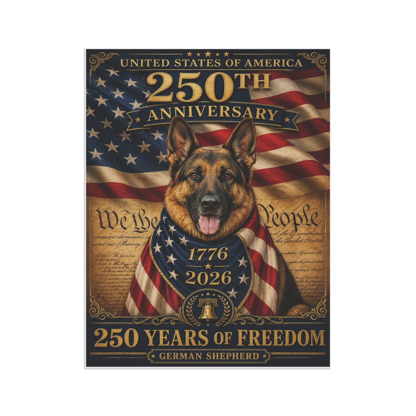 German Shepherd Patriotic Flag | 250 Years of Freedom | We The People | 250th Anniversary 1776-2026 | Independence Day | GSD Military Gift | USA Flag Decor