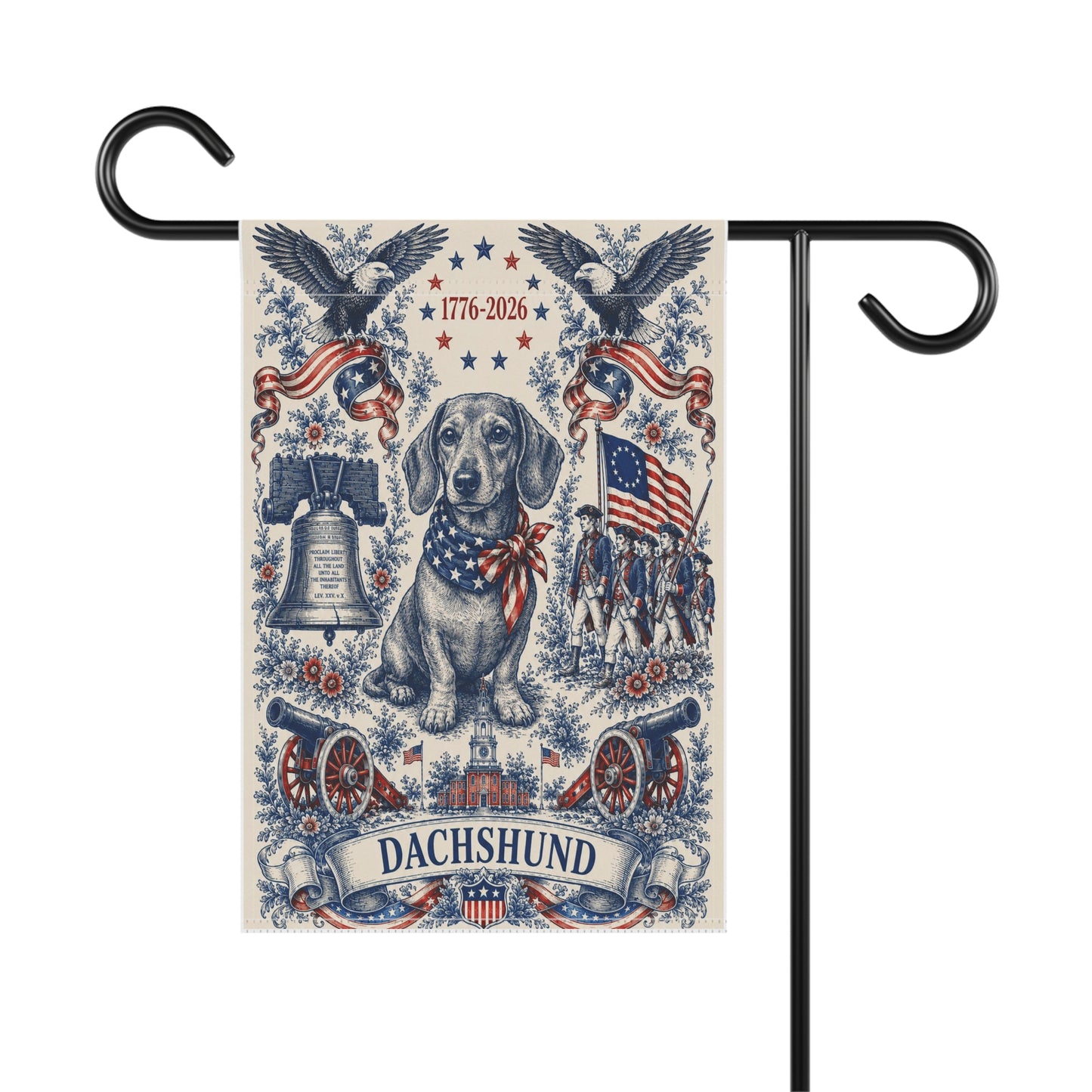Dachshund Patriotic Garden Flag | 250th Anniversary 1776-2026 | American Toile Art | Independence Day Flag | Wiener Dog Gift | USA Outdoor Decor