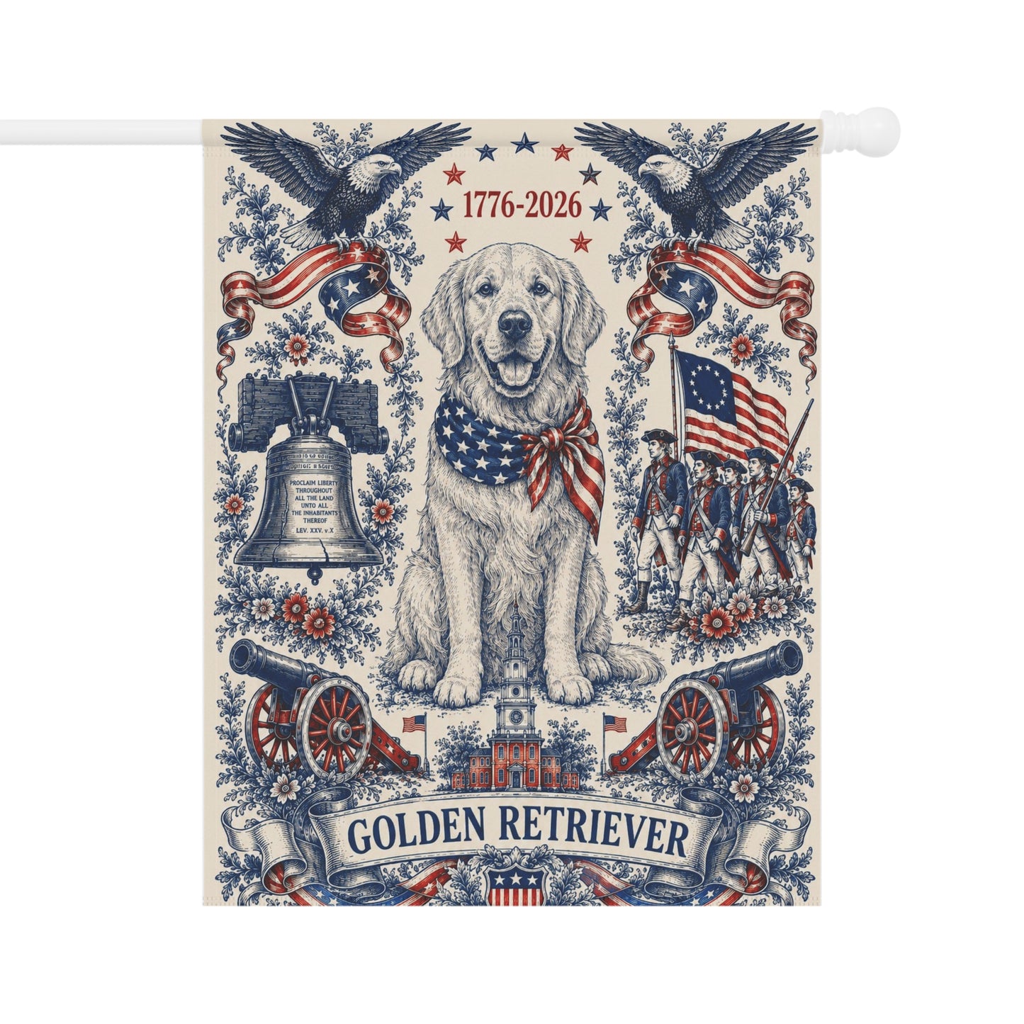 Golden Retriever Patriotic Garden Flag | 250th Anniversary 1776-2026 | American Toile Art | Independence Day Flag | Golden Mom Gift | USA Outdoor Decor
