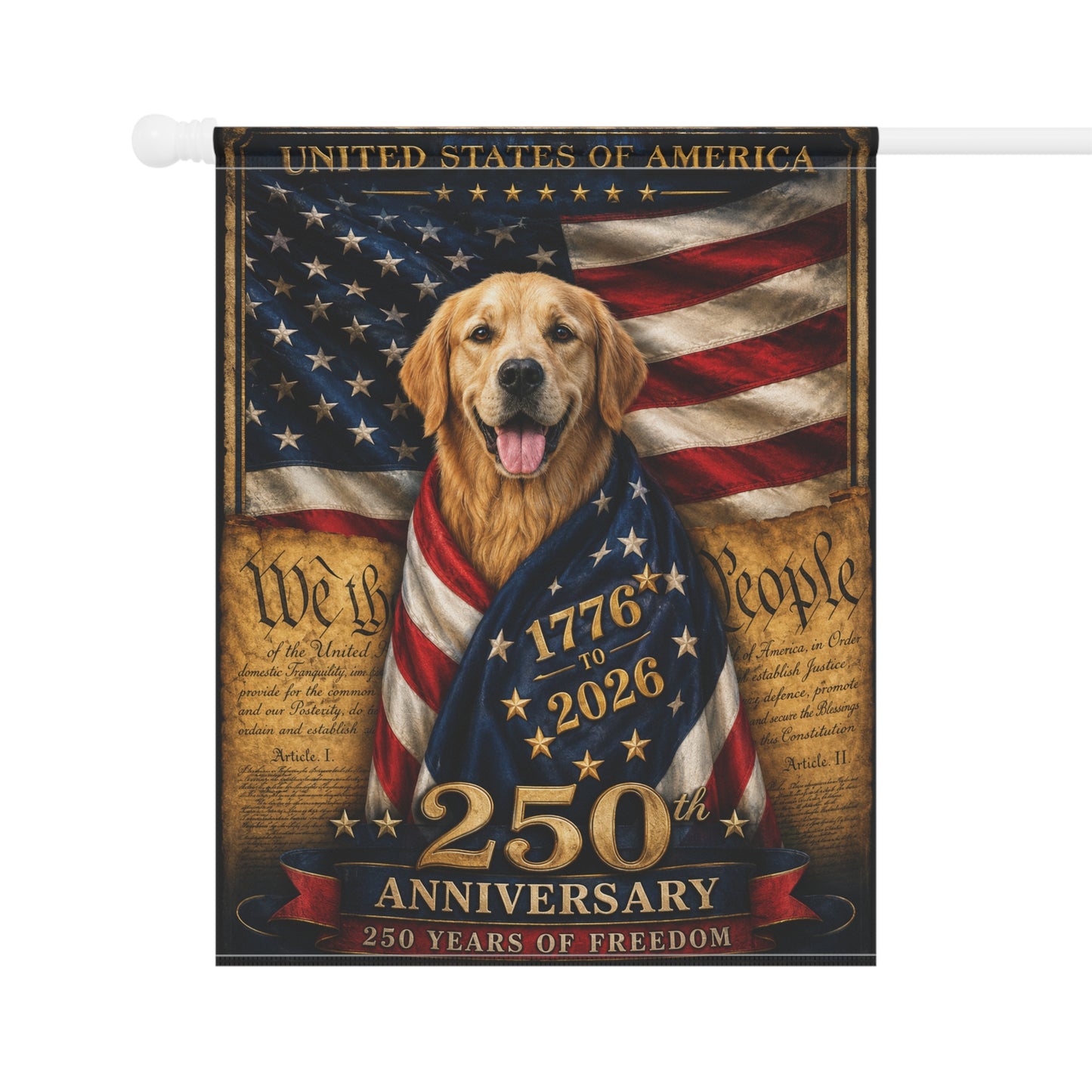 Golden Retriever Patriotic Flag | 250 Years of Freedom | We The People | 250th Anniversary 1776-2026 | Independence Day | Golden Mom Gift | USA Flag Decor