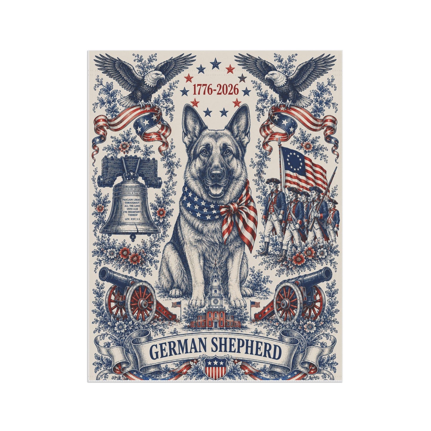 German Shepherd Patriotic Garden Flag | 250th Anniversary 1776-2026 | American Toile Art | Independence Day Flag | GSD Mom Gift | USA Outdoor Decor