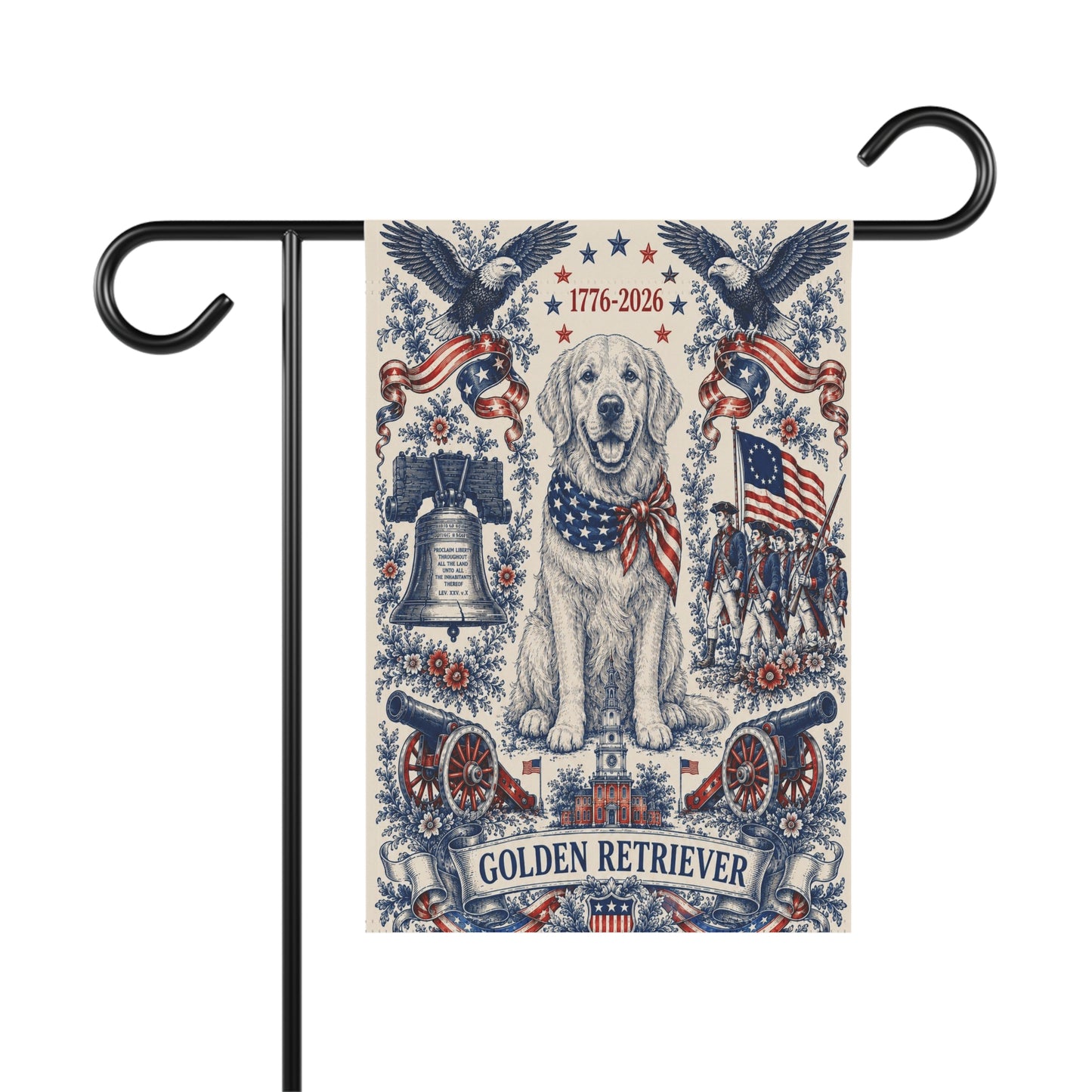 Golden Retriever Patriotic Garden Flag | 250th Anniversary 1776-2026 | American Toile Art | Independence Day Flag | Golden Mom Gift | USA Outdoor Decor
