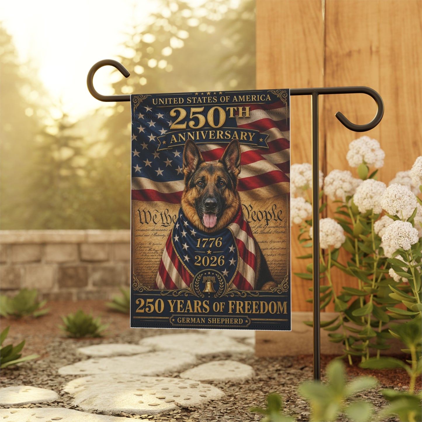 German Shepherd Patriotic Flag | 250 Years of Freedom | We The People | 250th Anniversary 1776-2026 | Independence Day | GSD Military Gift | USA Flag Decor
