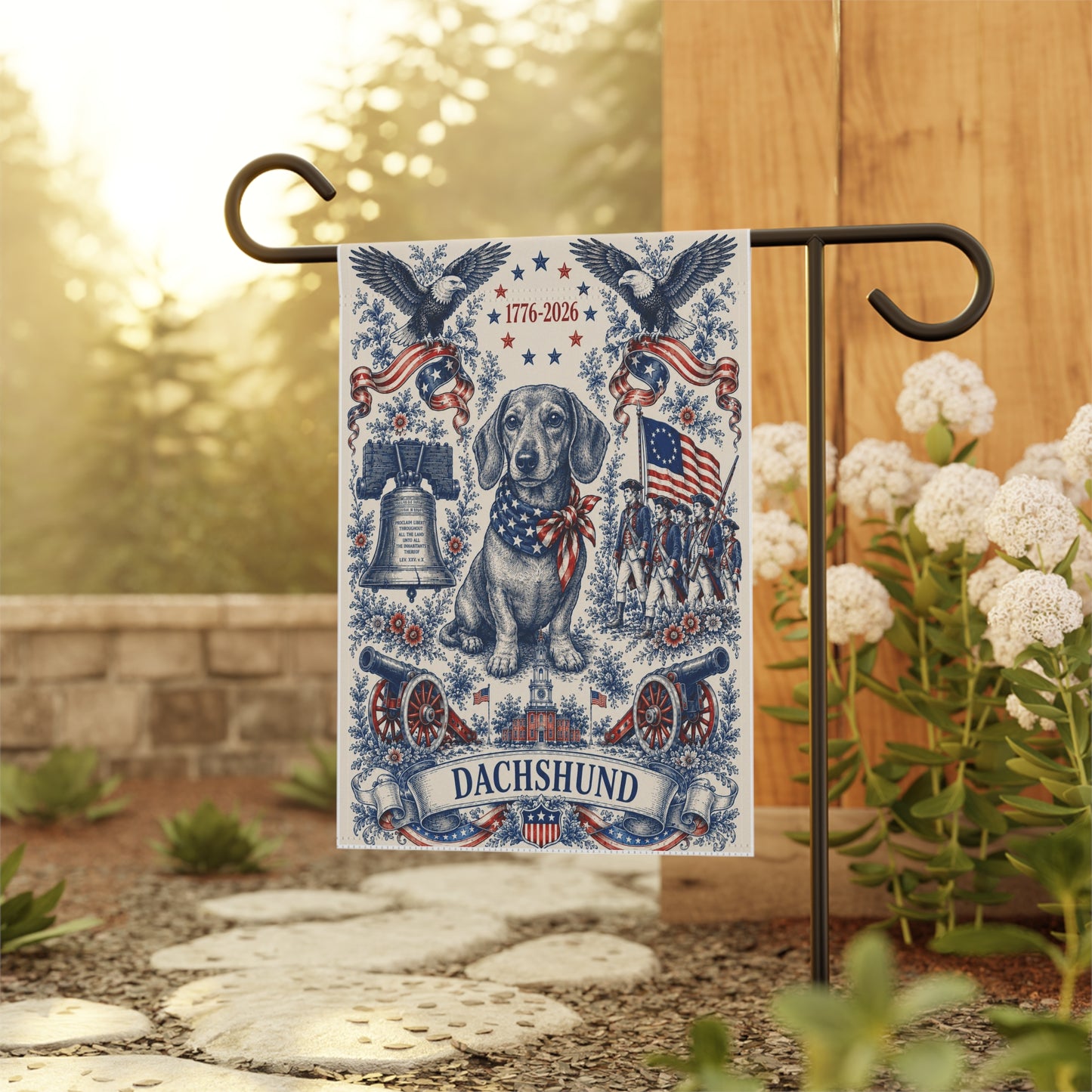 Dachshund Patriotic Garden Flag | 250th Anniversary 1776-2026 | American Toile Art | Independence Day Flag | Wiener Dog Gift | USA Outdoor Decor