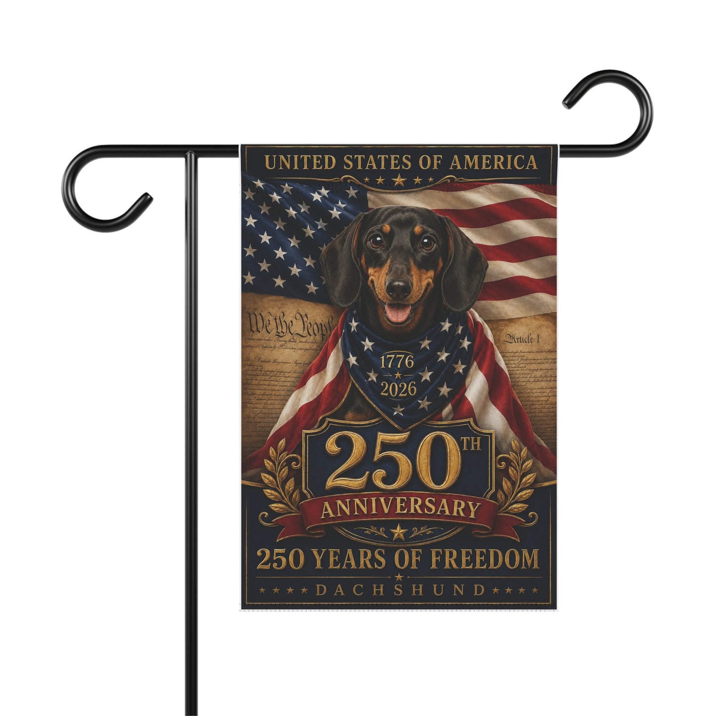 Dachshund Patriotic Flag | 250 Years of Freedom | We The People | 250th Anniversary 1776-2026 | Independence Day | Wiener Dog Gift | USA Flag Decor
