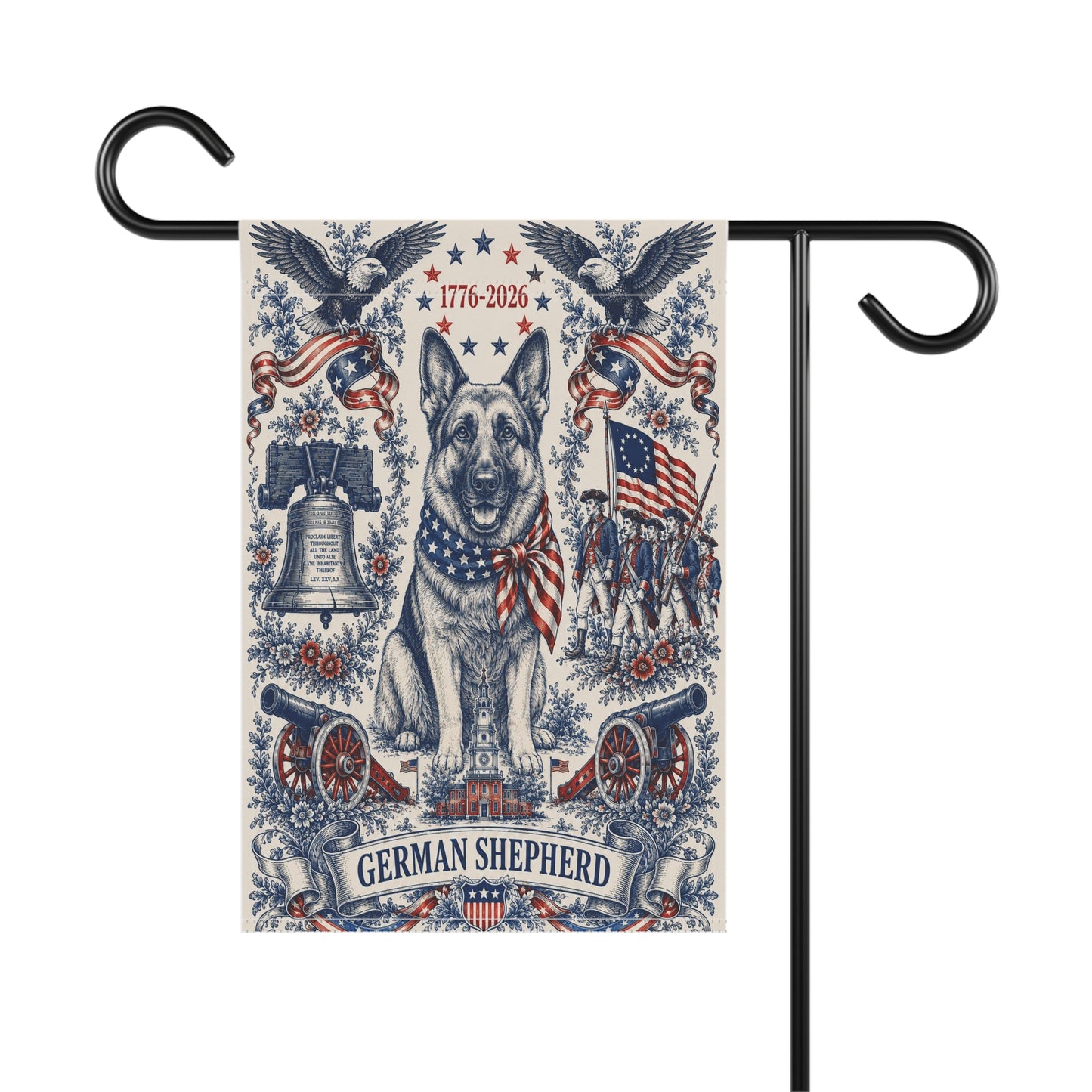 German Shepherd Patriotic Garden Flag | 250th Anniversary 1776-2026 | American Toile Art | Independence Day Flag | GSD Mom Gift | USA Outdoor Decor
