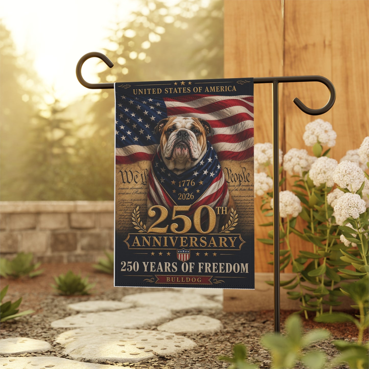 Bulldog Patriotic Flag | 250 Years of Freedom | We The People | 250th Anniversary 1776-2026 | Independence Day | Bulldog Mom Gift | USA Flag Decor