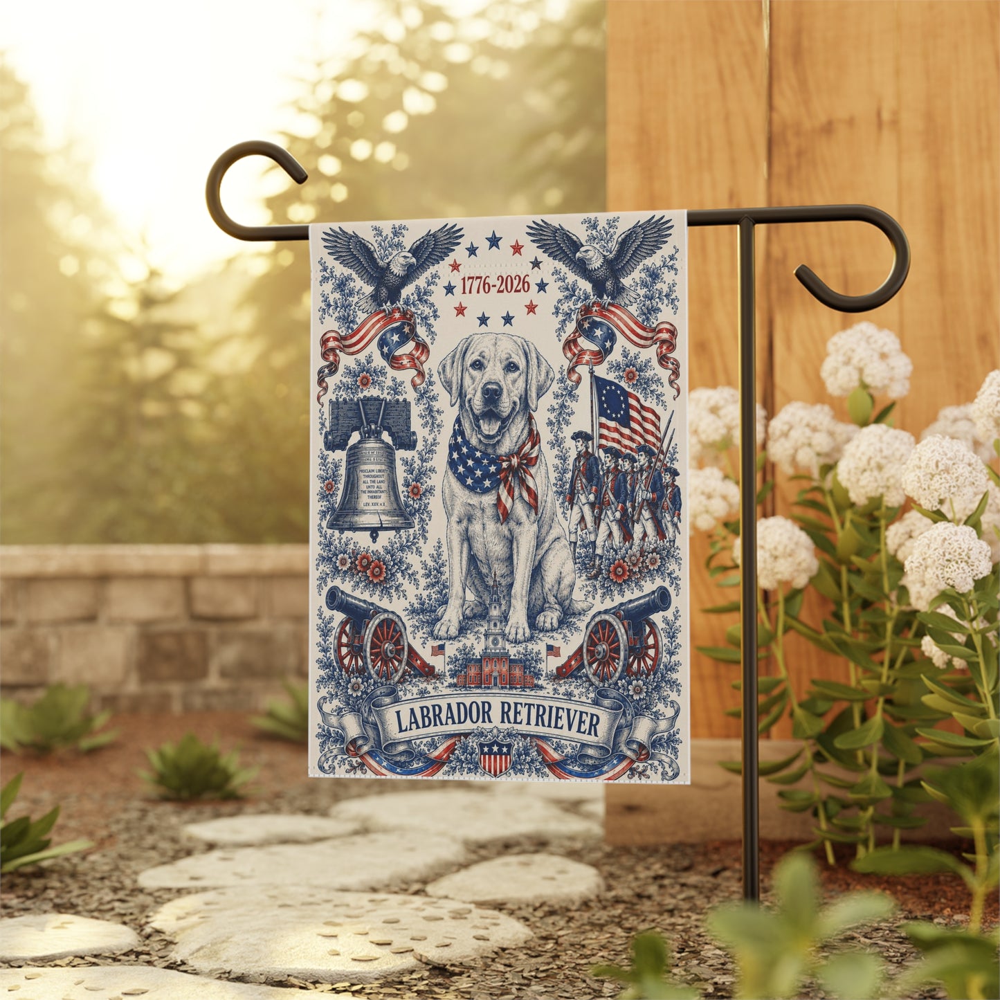 Labrador Retriever Patriotic Garden Flag | 250th Anniversary 1776-2026 | American Toile Art | Independence Day Flag | Lab Mom Gift | USA Outdoor Decor