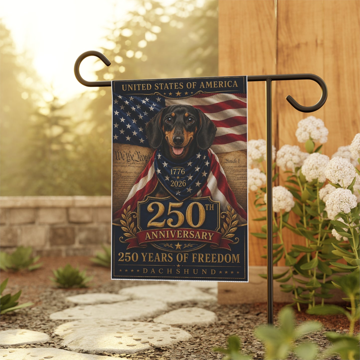 Dachshund Patriotic Flag | 250 Years of Freedom | We The People | 250th Anniversary 1776-2026 | Independence Day | Wiener Dog Gift | USA Flag Decor