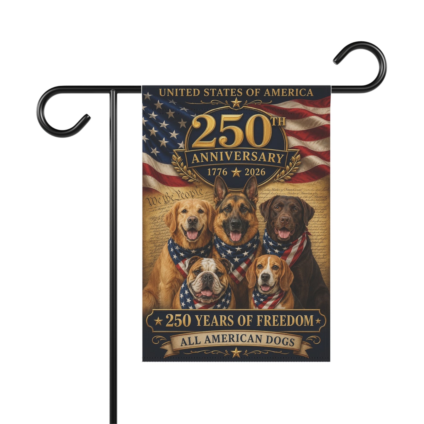 All American Dogs Patriotic Flag | 250 Years of Freedom | We The People | 5 Breeds 250th Anniversary 1776-2026 | Independence Day | Dog Mom Gift | USA Decor