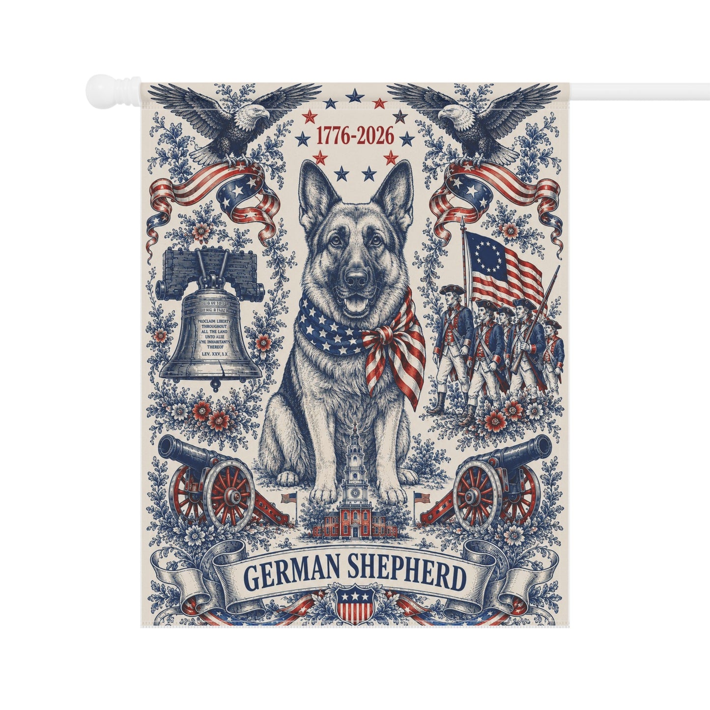 German Shepherd Patriotic Garden Flag | 250th Anniversary 1776-2026 | American Toile Art | Independence Day Flag | GSD Mom Gift | USA Outdoor Decor