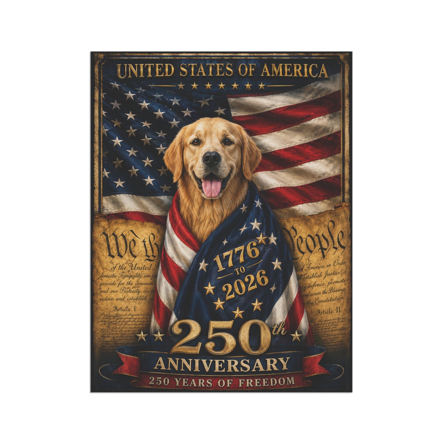 Golden Retriever Patriotic Flag | 250 Years of Freedom | We The People | 250th Anniversary 1776-2026 | Independence Day | Golden Mom Gift | USA Flag Decor