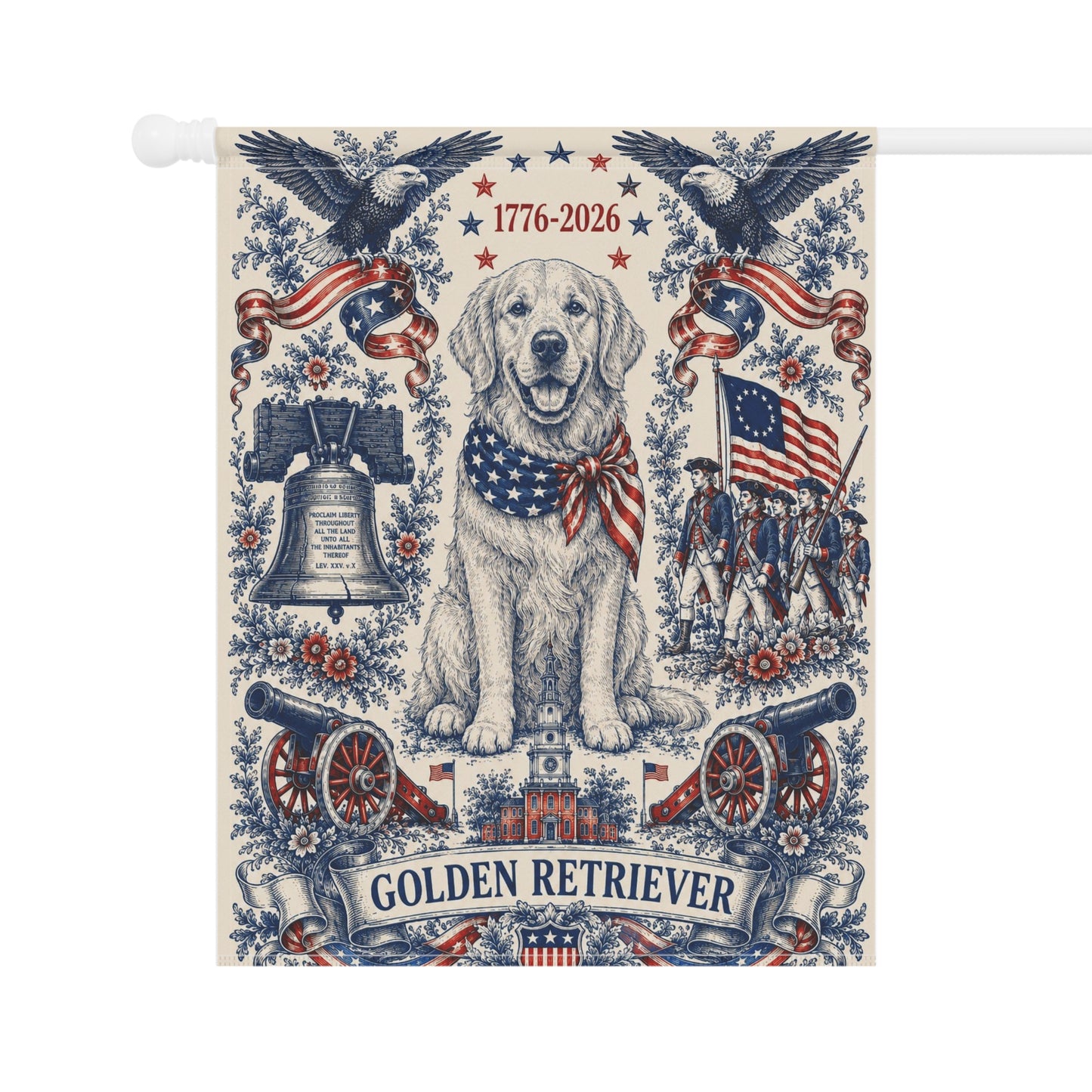 Golden Retriever Patriotic Garden Flag | 250th Anniversary 1776-2026 | American Toile Art | Independence Day Flag | Golden Mom Gift | USA Outdoor Decor