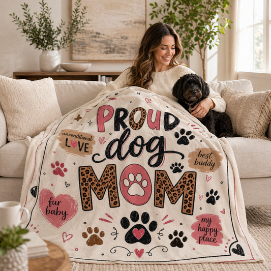 Dog Mom Plush Blanket — Leopard Paw Heart Design