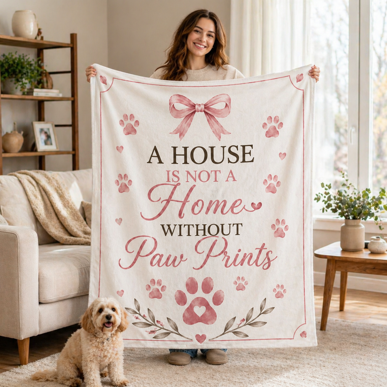 Dog Mom Plush Blanket — A House Is Not a Home Without Paw Prints