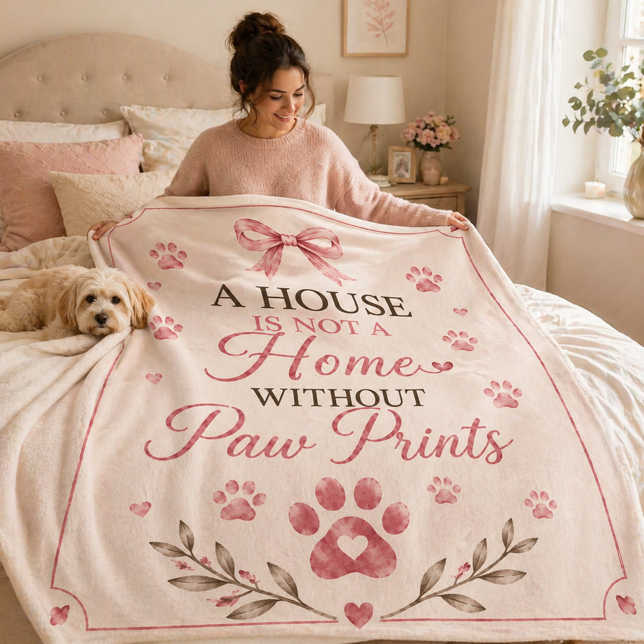 Dog Mom Plush Blanket — A House Is Not a Home Without Paw Prints