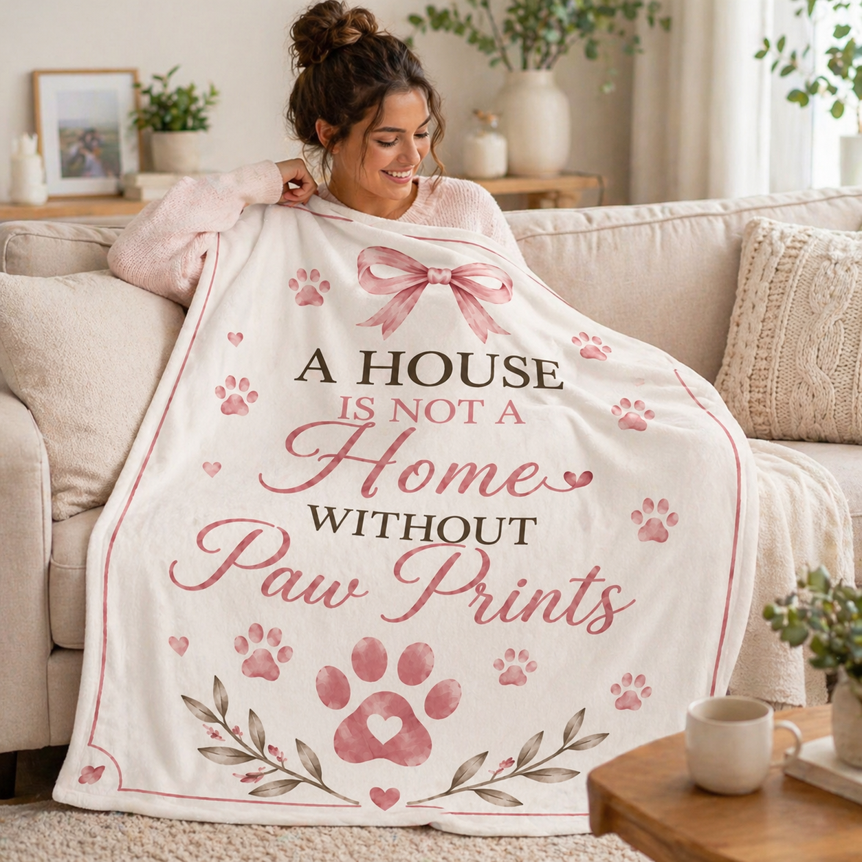 Dog Mom Plush Blanket — A House Is Not a Home Without Paw Prints