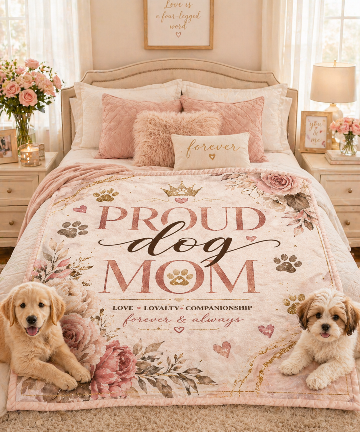 Dog Mom Plush Blanket – Floral Paw Print