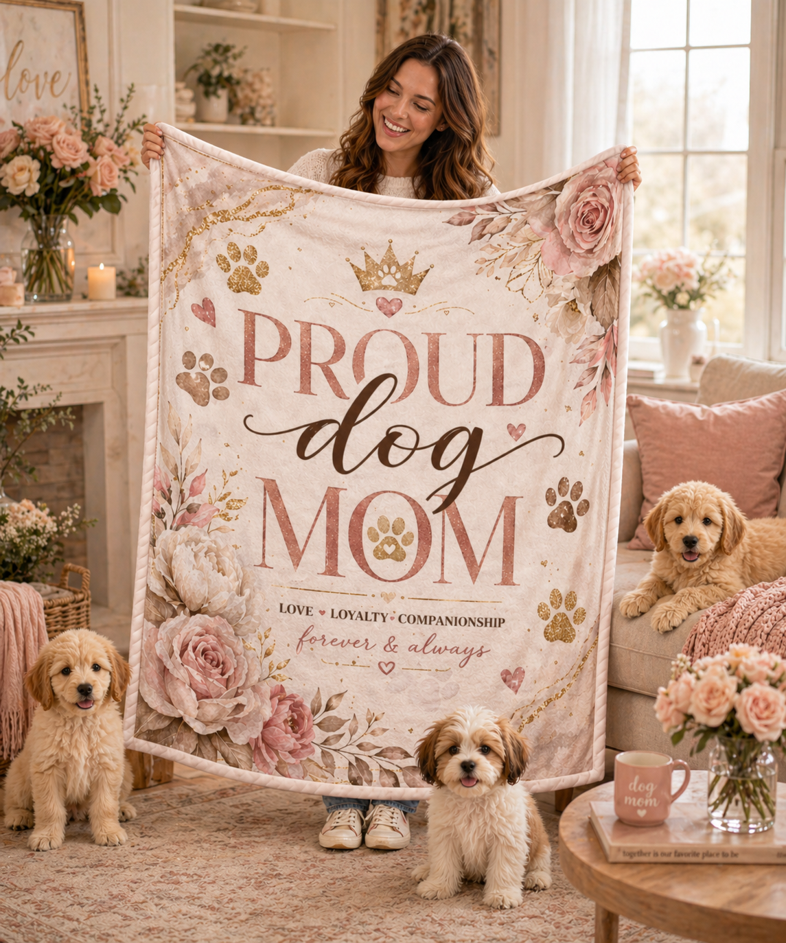 Dog Mom Plush Blanket – Floral Paw Print