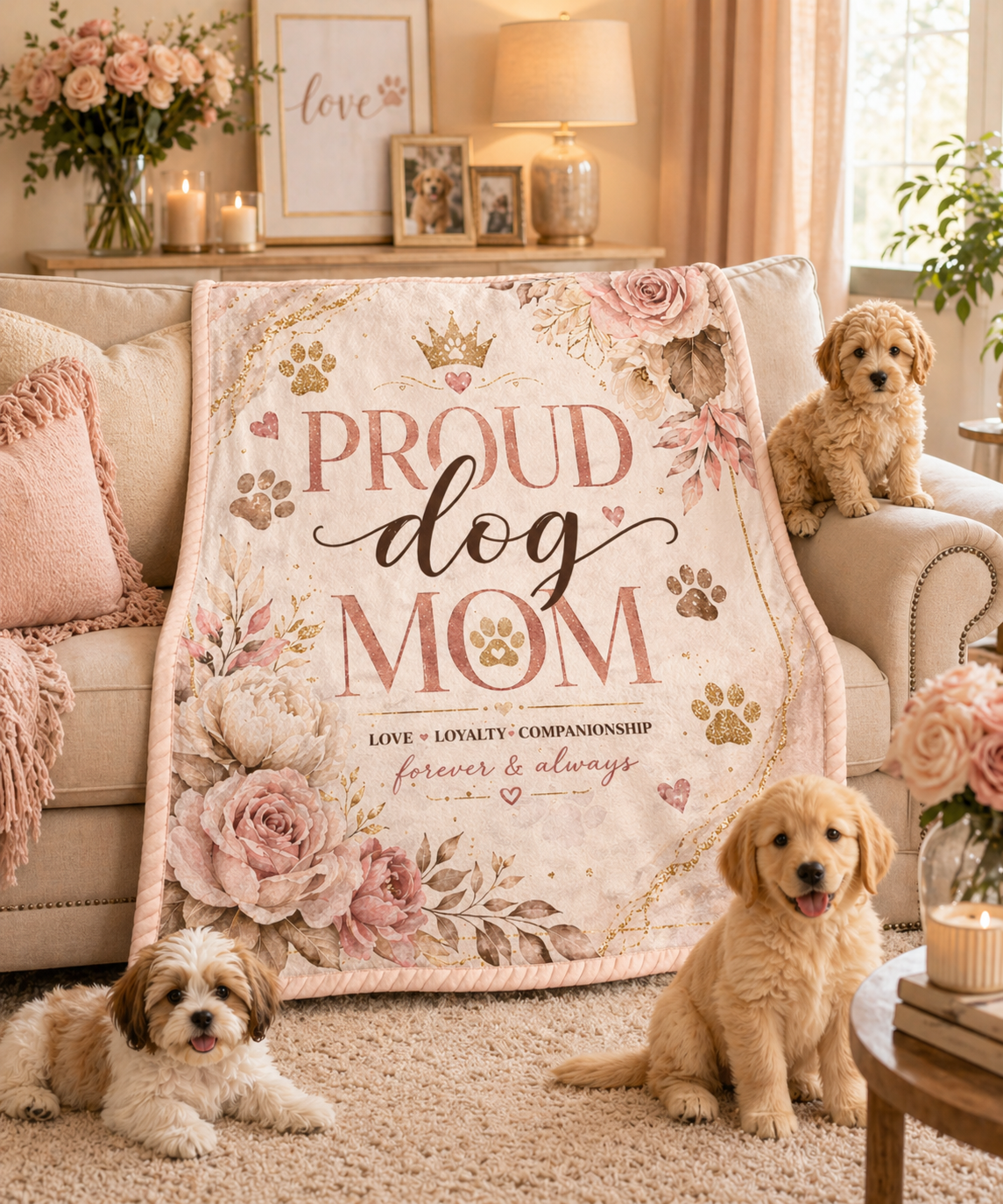 Dog Mom Plush Blanket – Floral Paw Print