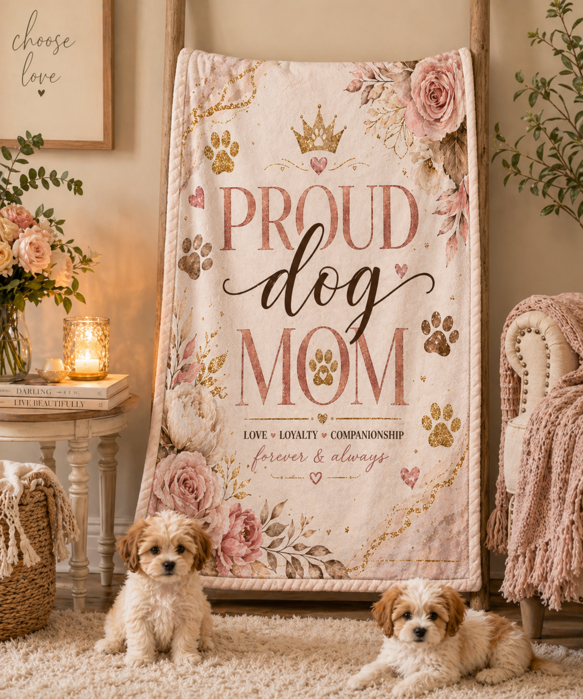 Dog Mom Plush Blanket – Floral Paw Print