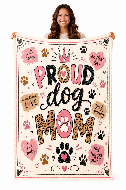 Dog Mom Plush Blanket — Leopard Paw Heart Design