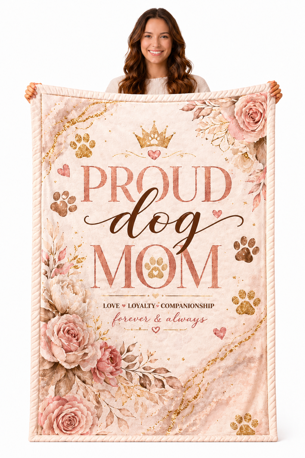 Dog Mom Plush Blanket – Floral Paw Print