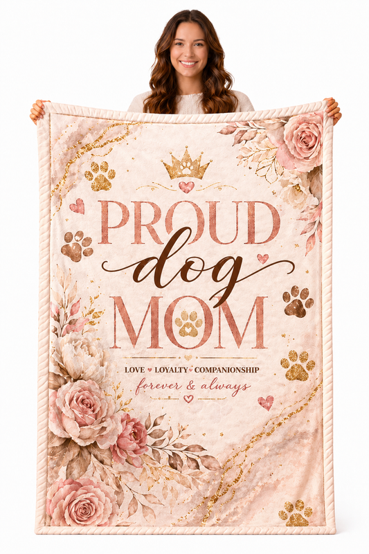 Dog Mom Plush Blanket – Floral Paw Print