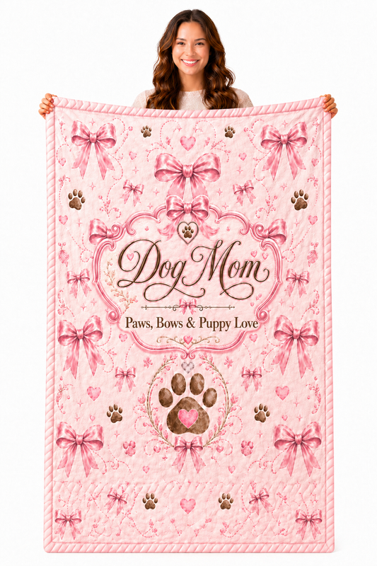 Dog Mom Plush Blanket — Paws, Bows & Puppy Love