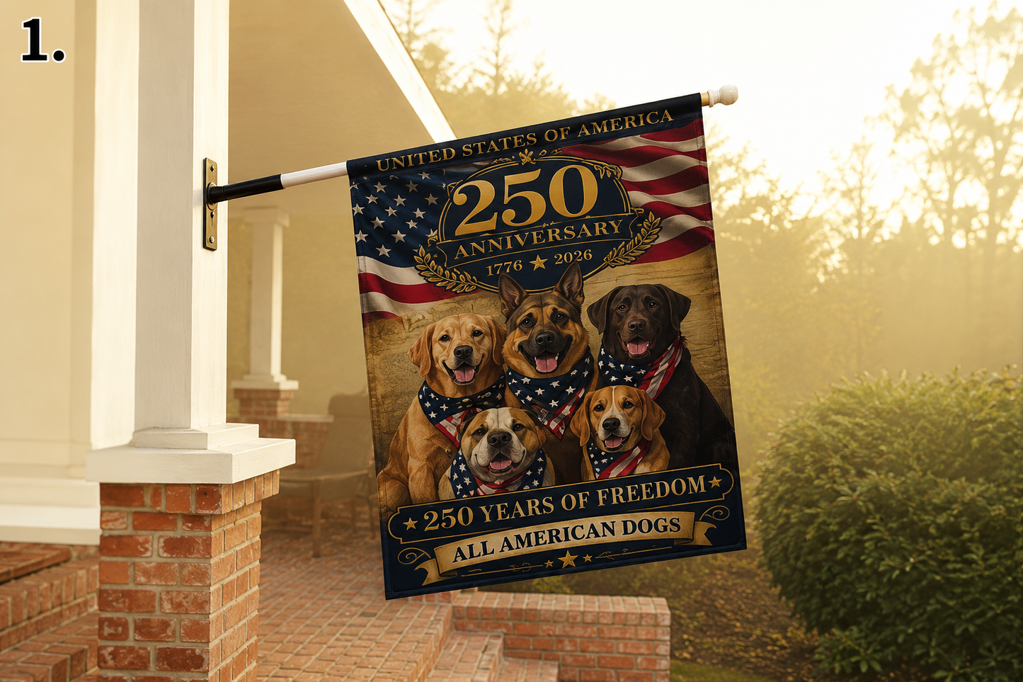 All American Dogs Patriotic Flag | 250 Years of Freedom | We The People | 5 Breeds 250th Anniversary 1776-2026 | Independence Day | Dog Mom Gift | USA Decor