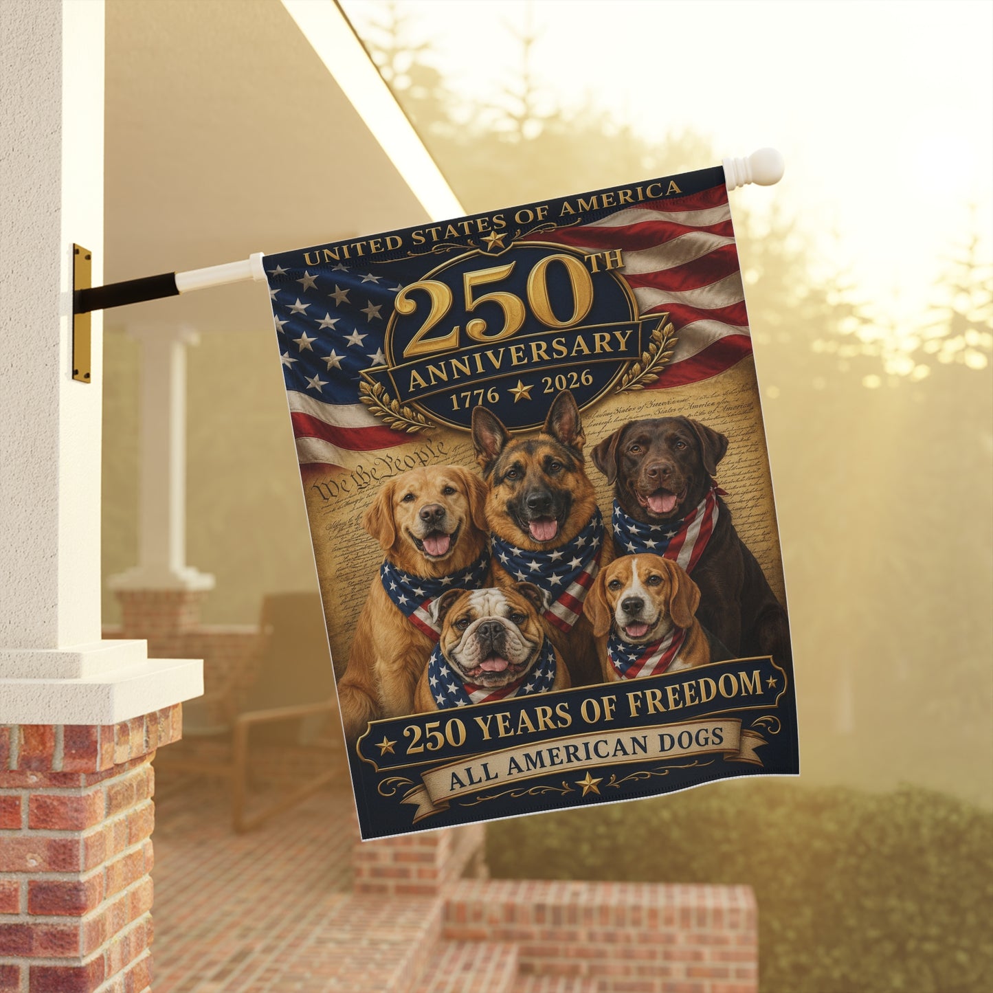 All American Dogs Patriotic Flag | 250 Years of Freedom | We The People | 5 Breeds 250th Anniversary 1776-2026 | Independence Day | Dog Mom Gift | USA Decor
